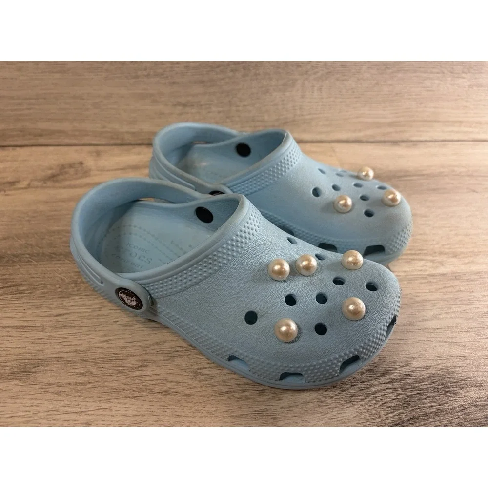Crocs Clogs Slip On Blue Youth‎ Girls Size C12 Pearls Waterproof Comfort